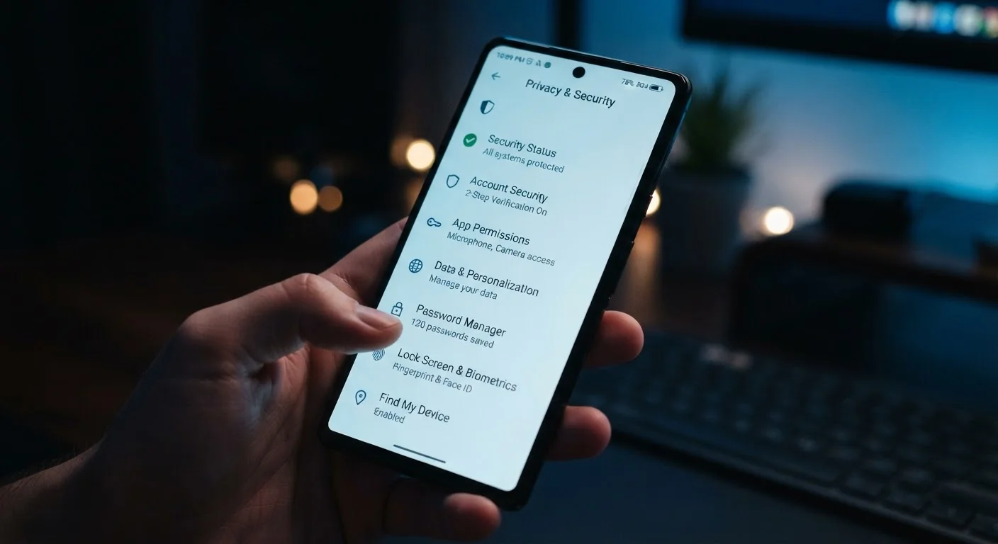Smartphone screen showing a privacy and security settings menu with toggle switches